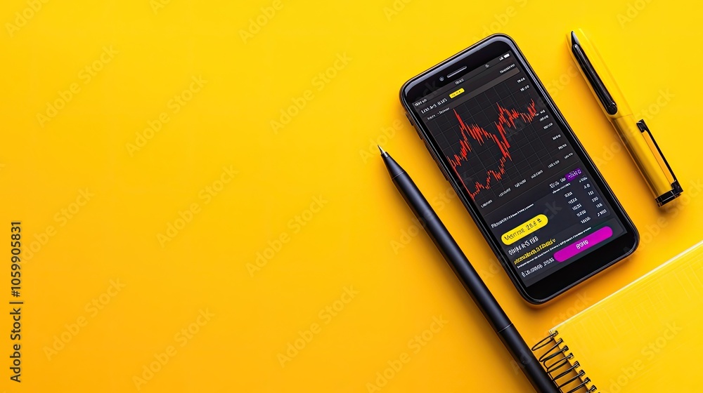 Fototapeta premium Mobile Trading Interface on Vibrant Yellow Background