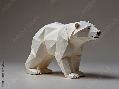 Origami Polar Bear Made from White Paper with Realistic Details photo