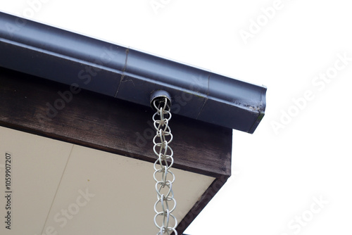 Japanese house rain gutter. Rain chains photo