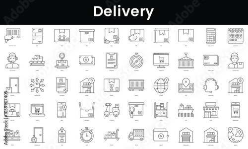 Set of outline delivery icons. Minimalist thin linear web icon set. vector illustration.