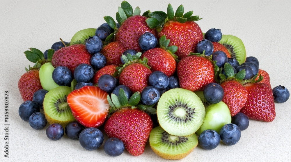 Obraz premium Fresh Berry and Kiwi Fruit Arrangement