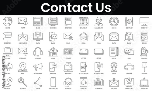 Set of outline contact us icons. Minimalist thin linear web icon set. vector illustration.