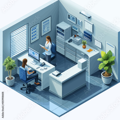 Isometric Insurance Office Client Consultation