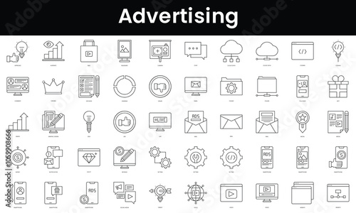 Set of outline advertising icons. Minimalist thin linear web icon set. vector illustration.