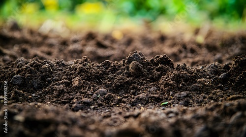 Agricultural soil with decomposed plant residues, showcasing nutrient cycling and soil fertility photo