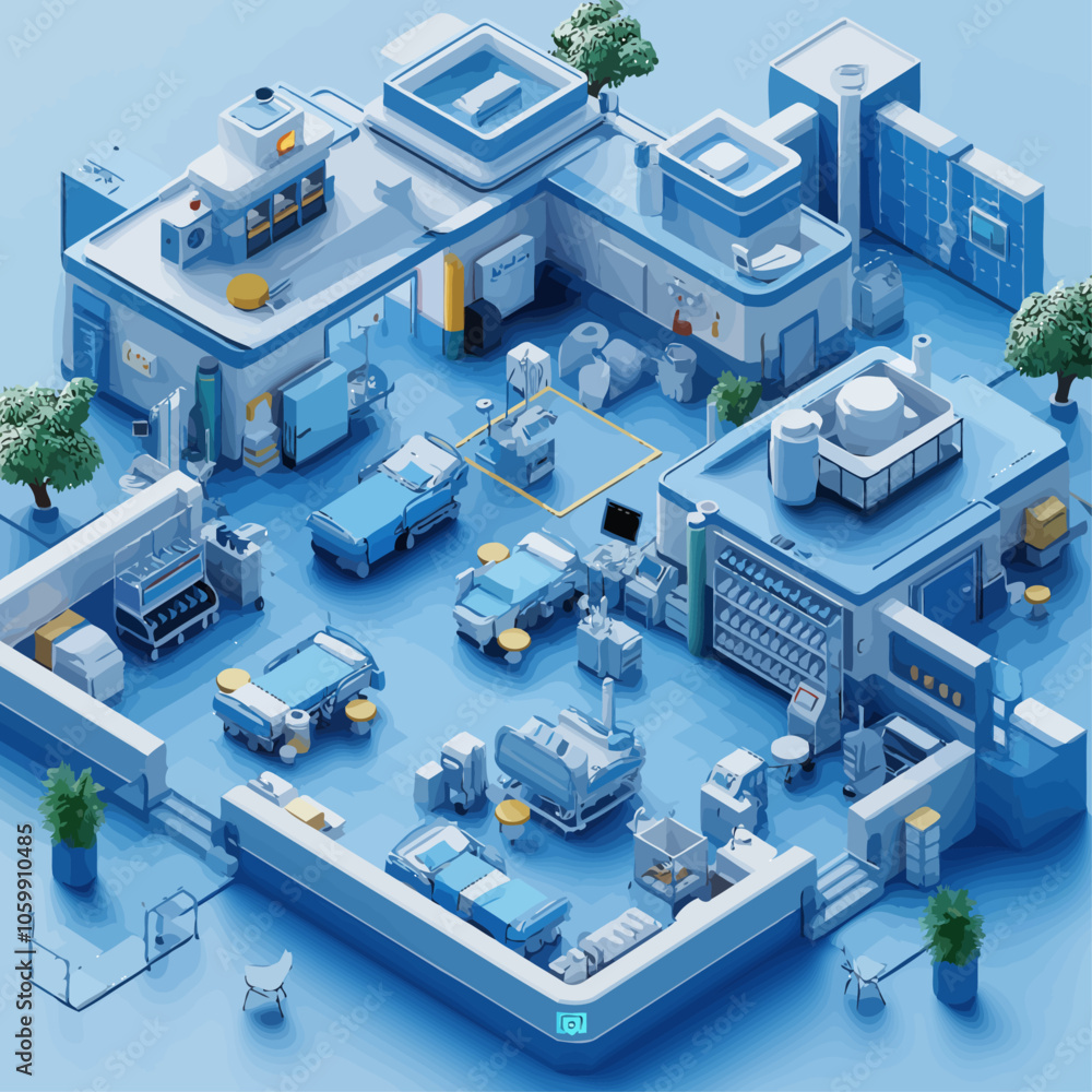 Fototapeta premium Isometric Hospital Layout 3D Vector Illustration