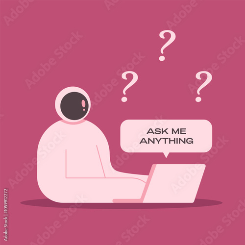 Ask me anything. User interface window with astronaut. Flat vector illustration in cartoon style.