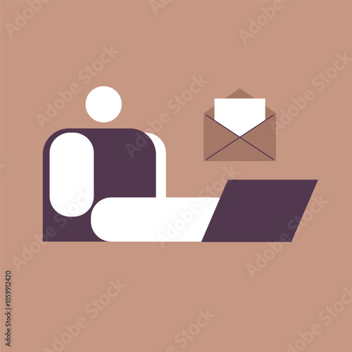 AI Mailbox message management automation and antispam filter with AI service. Cute robot working on laptop with email letter to receive and send digital correspondence. Flat vector illustration.