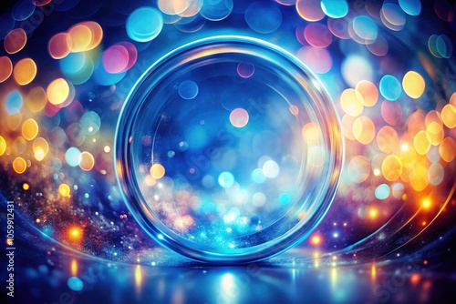Abstract Blue Light Circle in Double Exposure Photography, Ethereal Glow, Creative Art, Dreamy Background, Vibrant Colors, Modern Design, Artistic
