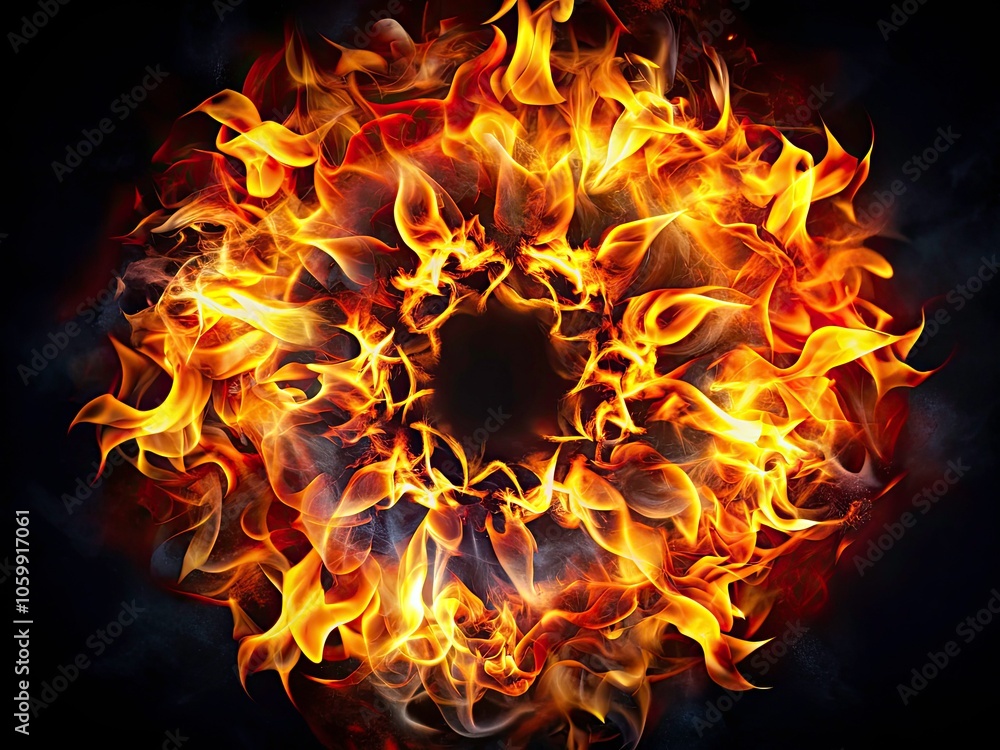 Fototapeta premium Colorful Graphic Illustration of Fire Flames in Circular Shape - A Vibrant Depiction of Heat and Energy
