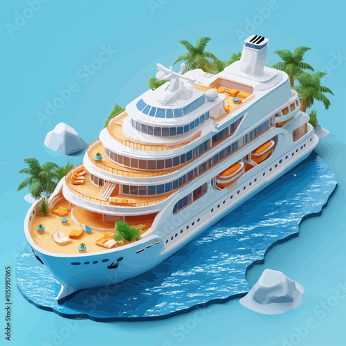 Luxury Cruise Ship at Sea: 3D Isometric Vacation Travel