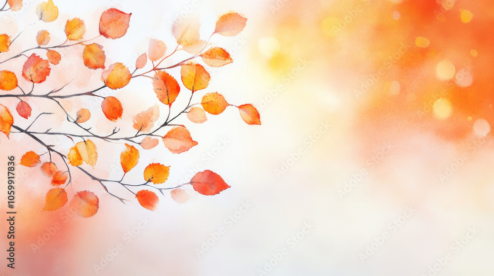 Fototapeta premium beautiful watercolor illustration of autumn leaves in warm colors, creating serene and peaceful atmosphere. Perfect for seasonal themes