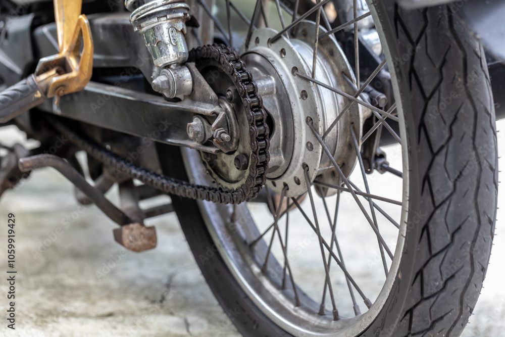 Fototapeta premium Chains and exhaust of old motorcycles