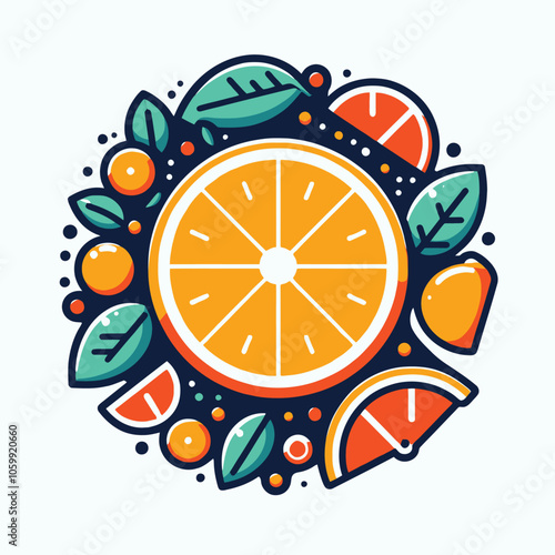 Vector of a fresh orange. minimal Orange fruit isolated on white background,
