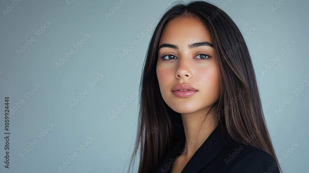 Obraz premium Elegant Portrait of a Young Woman with Long Hair in a Professional Setting