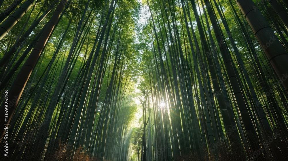 Fototapeta premium green bamboo forest view.