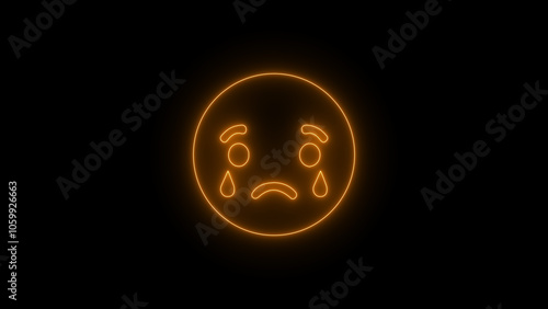Neon, Glowing sad emoji icon on black background. Sad, and Distraught Emoticons in a Minimalistic Design for Mood Ratings and Emotional Feedback