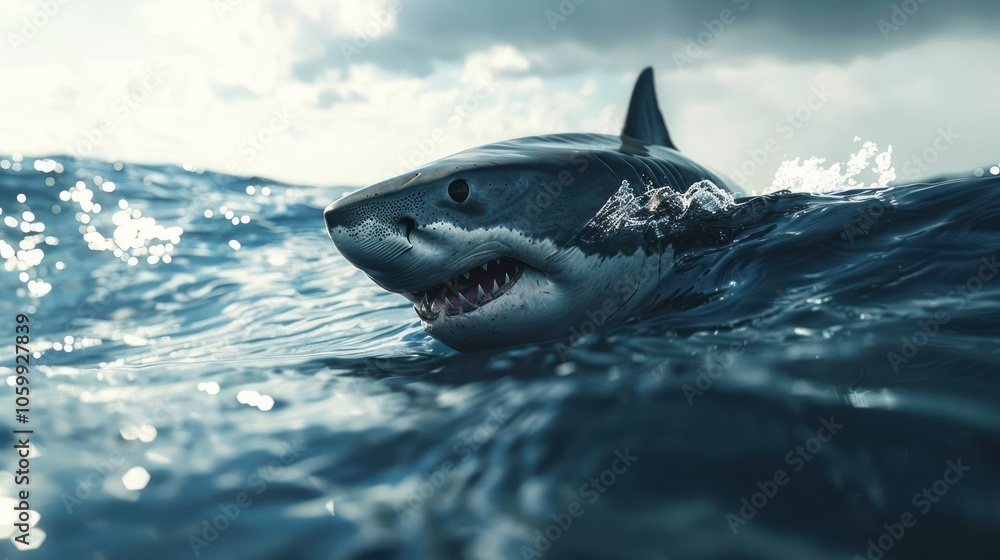 Fototapeta premium A close-up image of an underwater shark encounter.
