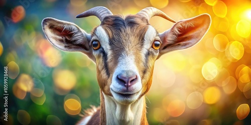 Mother Goat Head Portrait with Bokeh Effect for Eid ul Adha Celebration - Isolated on White Background, Expressive Face and Eyes for Festive Imagery and Animal Photography photo