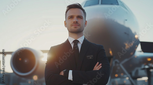 Airline Crew Standing Proudly by Aircraft, Representing Excellence in Service