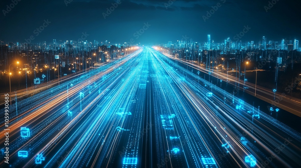 Fototapeta premium Abstract road with blue light trails