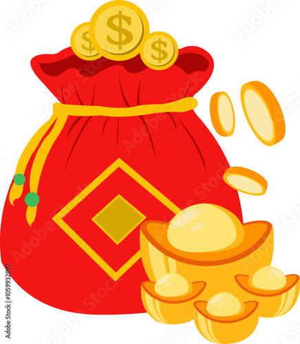 Wallpaper Mural Bag Full Of Gold Coins And Chinese Gold Ingot Torontodigital.ca