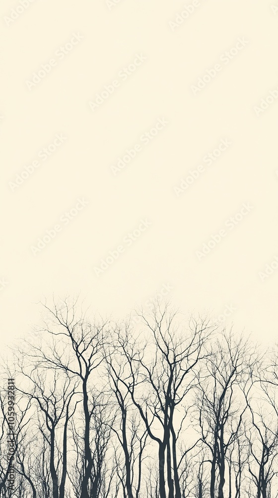Obraz premium Abstract Chinese Ink Painting Featuring Expansive Wilderness with a Low Sky Connecting to Distant Trees, Creating a Sense of Openness and Solitude. This Artwork Embodies Minimalist Aesthetics and Cult