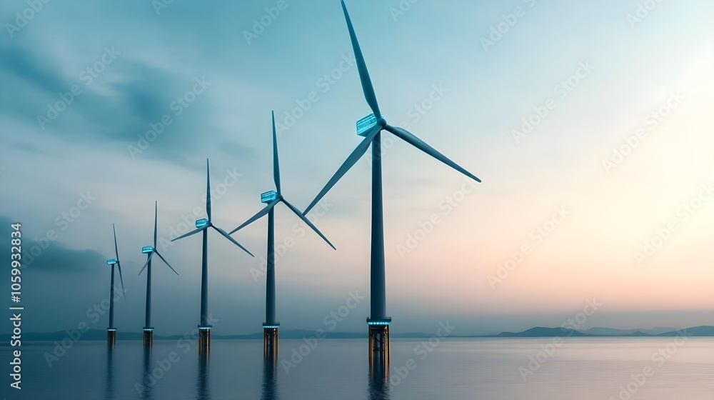 Fototapeta premium Offshore Wind Turbines Sunset