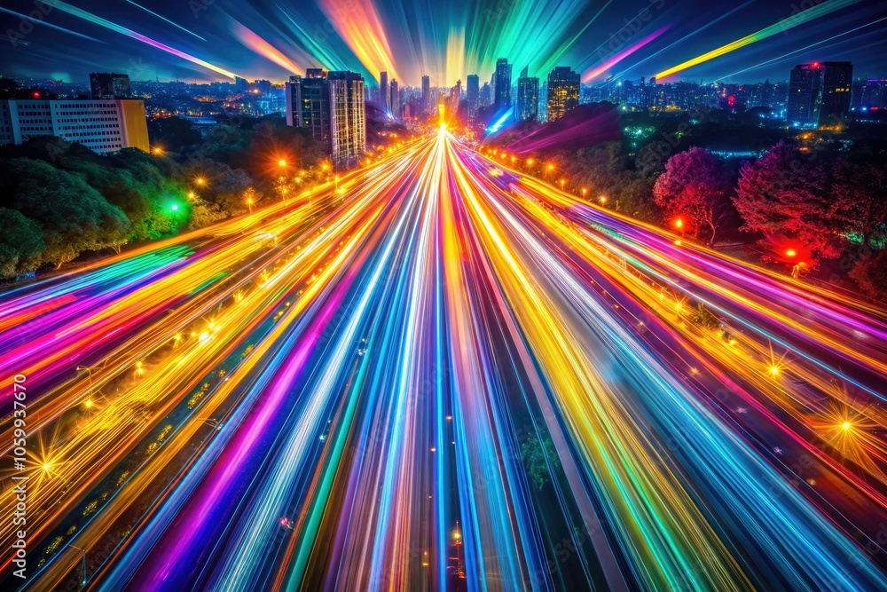 Fototapeta premium Vivid Vertical Light Streaks Background Captured by Drone Photography for Stunning Visuals and Creative Design Projects
