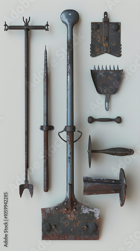 Comprehensive Display of Various Parts and Components of a Traditional Plough photo