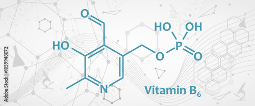 Vitamin B6 formula. Thin line chemical structure of pyridoxine, pyridoxamine or pyridoxal. Food supplement, chemistry science and medicine. Vitamin B6 essential nutrient structural formula.