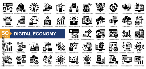 Digital Economy icon collection Glyph Style