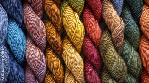 A collection of handdyed yarn showcasing a range of different colors and hues created from natural dyes. photo