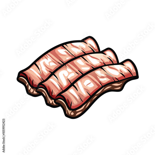 A vibrant vector illustration showcasing a rack of succulent pork ribs, marinated and seasoned, ready for grilling or smoking.