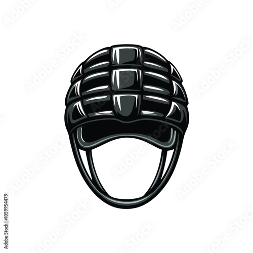 A detailed vector illustration of a soccer goalie helmet with soft padding. Include intricate details of the helmet's design, padding, and straps.