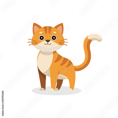  A cat stands up with two front paws up, full body and tail isolated flat vector illustration on white background