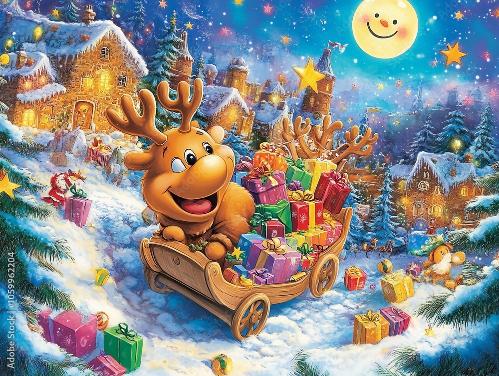 Fototapeta premium Christmas Reindeer with Gifts.