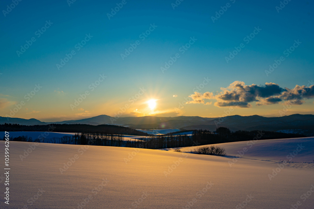 Fototapeta premium 美瑛 冬の夕暮れ