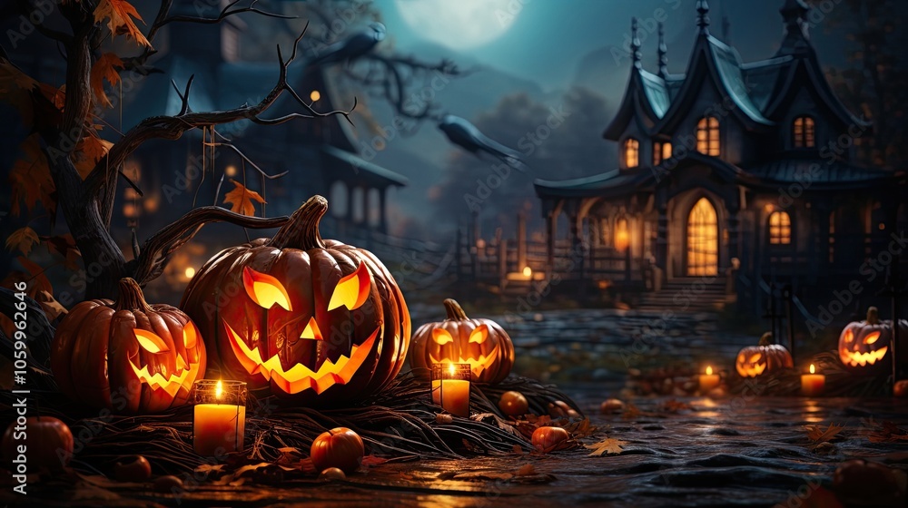 Group of pumpkins in front of house Group of pumpkins in front of house