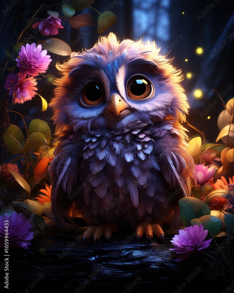 Owl Sitting on Tree Branch With Leaves