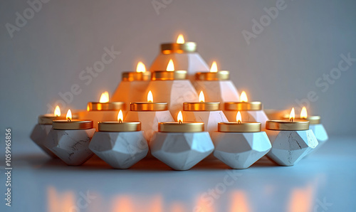 Modern Marble and Gold Christmas Candle Holder Pyramid on White Background photo