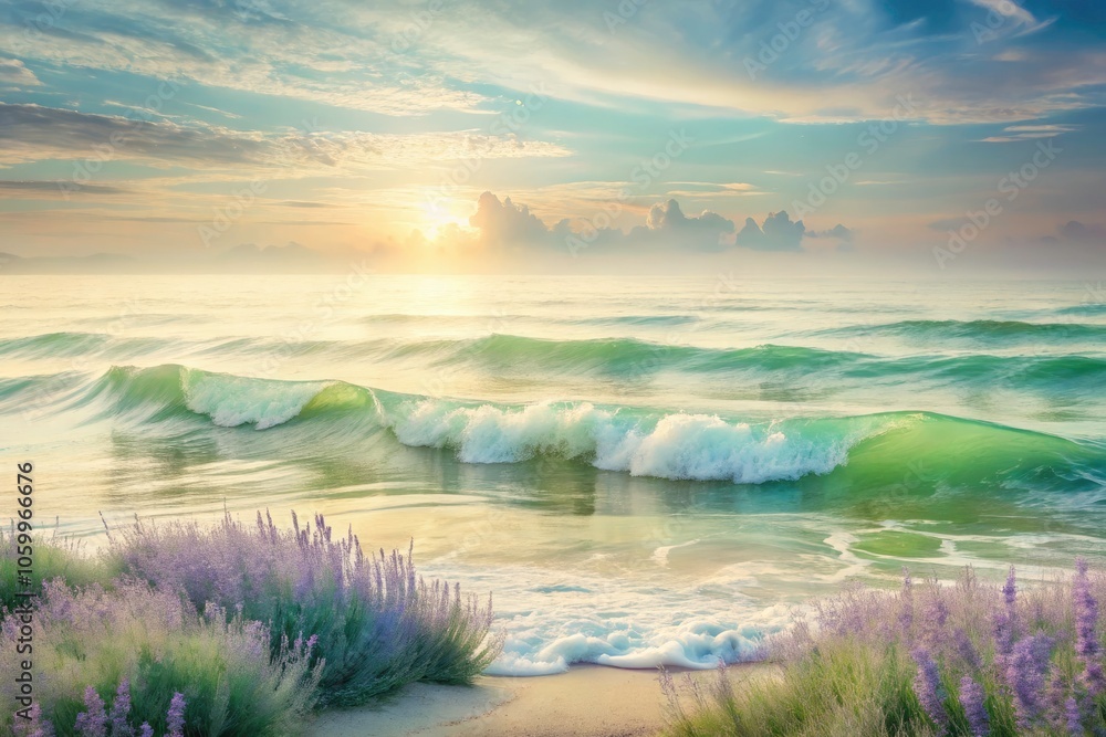 Obraz premium Serene Coastal Harmony - Soft Waves of Muted Colors Against a Light Beige Backdrop for Tranquil Spaces