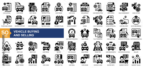 VEHICLE BUYING AND SELLING icon collection Glyph  Style