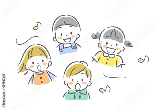 楽しく歌う子供たち　カラフルでかわいい手描きイラスト