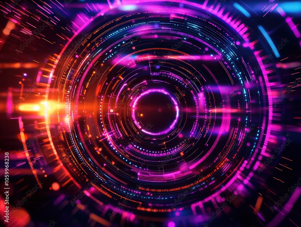 Fototapeta premium Dynamic Digital Abstract Illustration with Vivid Colors and Circular Patterns in Motion