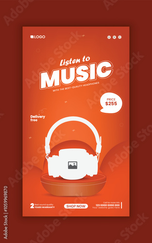 Headphone sale social media story or Instagram product post banner design template