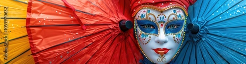 Wallpaper Mural Colorful Carnival Mask with Vibrant Umbrella Patterns in the Background Torontodigital.ca