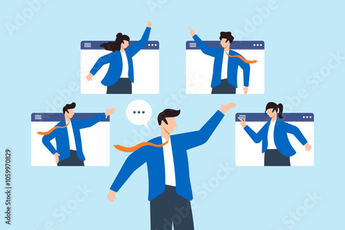 Flat illustration of business people collaborate virtually working with third party vendor achieve success client colleague supplier provider partner