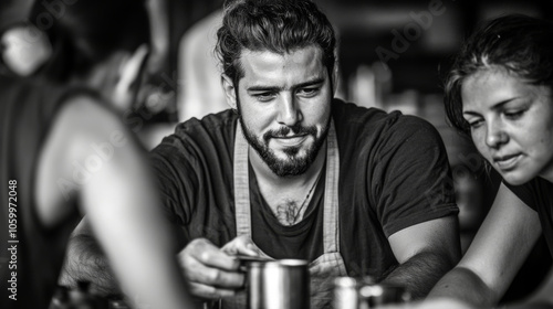 Wallpaper Mural A barista in Bogota demonstrating how to make traditional Colombian coffee, surrounded by eager learners. Torontodigital.ca
