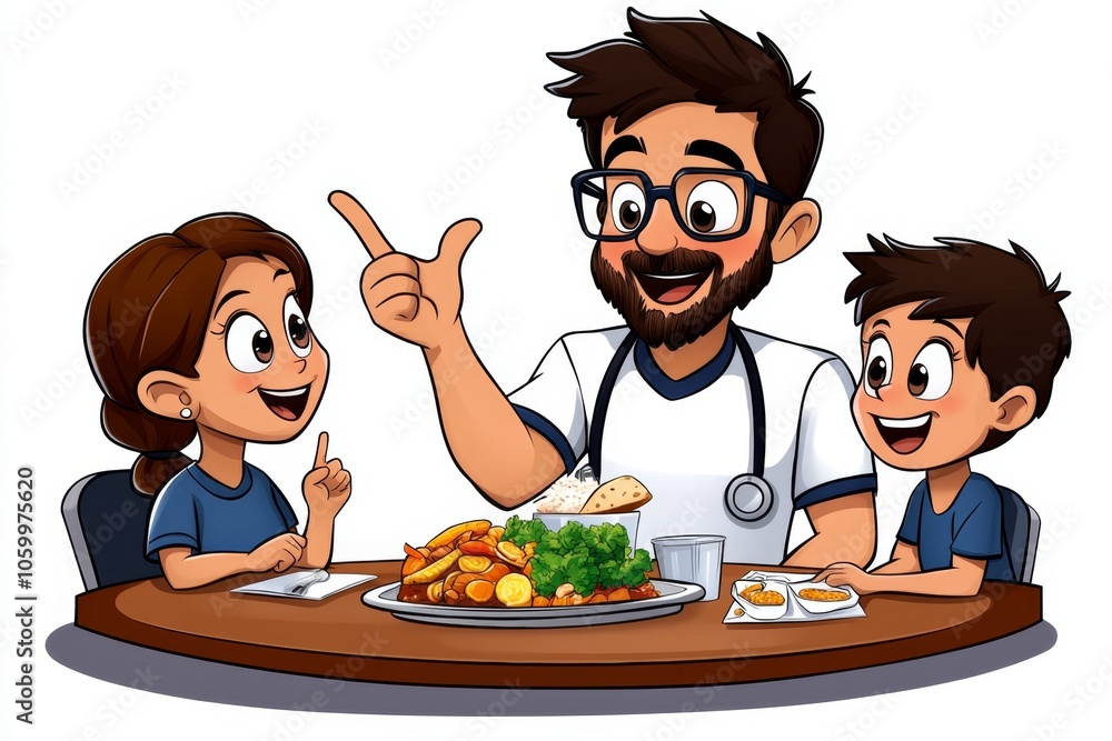 a 2D cartoon illustration of a health coach with a meal plan motivating clients to eat right white background a 2D cartoon illustration of a health coach with a meal plan motivating clients to eat right white background